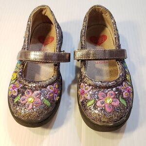 Ragg Glitter Mary Janes Flowers Girls Toddler 9.5